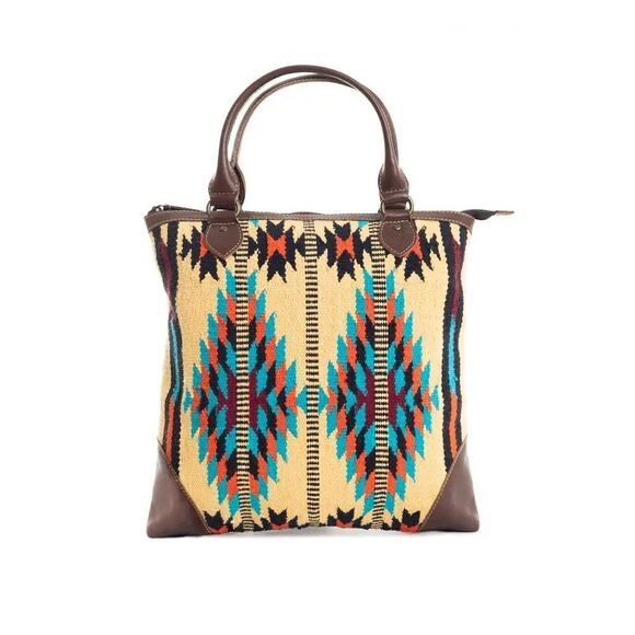 Myra Bag Handmade Chulo Tote Bag Upcycled Canvas & Cowhide Leather - Picture 6 of 12